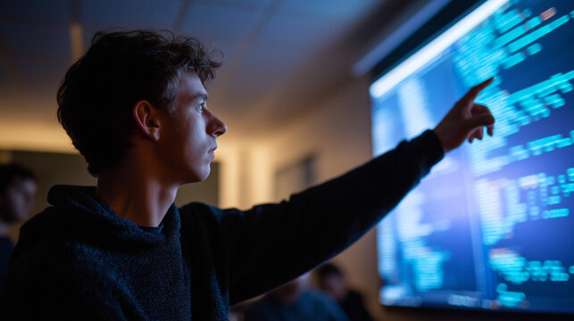 Nighttime Coding Lecture with Instructor and Source Code Display