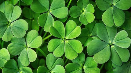 Fresh Green Leaves of Clover Plant with Natural Texture and Light