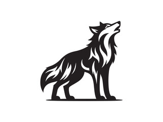 Howling Wolf Silhouette with Detailed Fur Design