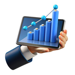 3d business growth chart on smartphone screen isolated on transparent background