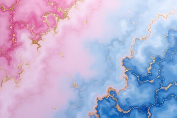 Pink and blue marble background with gold veins and glitter accents abstract liquid texture design