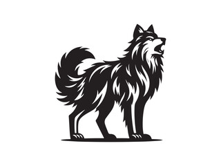 Howling Wolf Silhouette with Detailed Fur Design