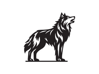 Howling Wolf Silhouette with Detailed Fur Design