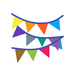 Festive flag garland vector illustration. Retro bunting in simple flat style, isolated. Carnival, birthday, circus border decoration.