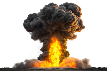 Massive Explosive Mushroom Cloud with Fire and Smoke - Isolated on Transparent Background