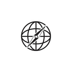A minimalist black and white illustration of a globe with a compass overlaid on the globe design © Nur