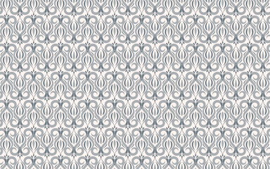 seamless pattern with oriental motifs. Soft grey background with the blend of traditional Kazakh, Asian and European aesthetics for wallpaper, textiles, or decorative panels