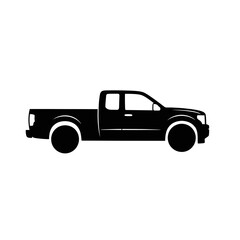 A silhouette illustration of a black pickup truck with a single cab and a short bed design shown sideways © Nur