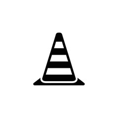 A black and white vector icon illustration of a traffic cone with horizontal stripes design element