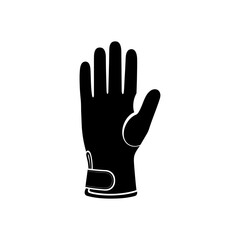 A black and white vector illustration of a glove with a wrist strap on a white background design