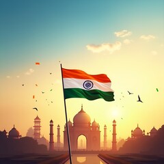 India Independence Day Celebration with Indian Flag and Red Fort in Delhi