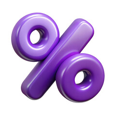 3d purple percentage symbol isolated on transparent background