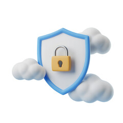 Cloud security concept with shield and lock for online protection in digital environment