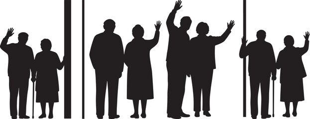 Group of people raising glasses in celebration silhouette