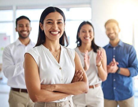 Four business professionals smiling