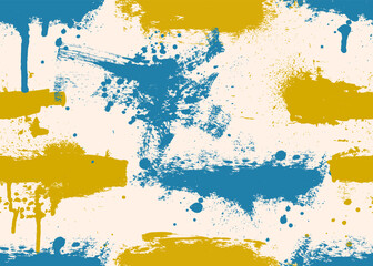 Seamless pattern brush strokes. Paintbrush seamless background. Grunge design elements. Rectangle color text boxes. Dirty distress texture banners. Ink color splatters. Vector grungy painted objects.
