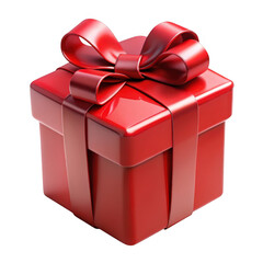 3d red gift box with ribbon isolated on transparent background