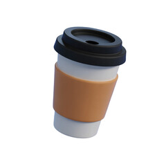 Disposable coffee cup with lid and sleeve for hot beverages isolated on white background mockup