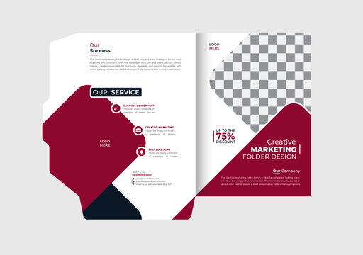 Presentation folder template design, Folder design, cover for catalog, brochures, Annual report background for business design, red Gradient color template