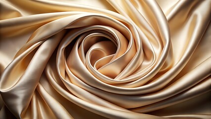 Photo of luxurious golden silk fabric with elegant folds and a swirling pattern
