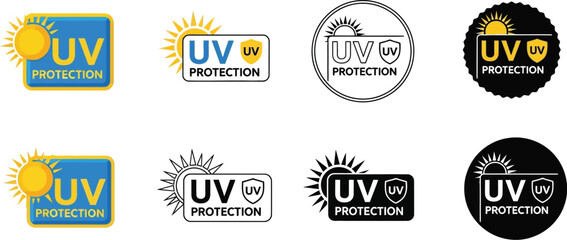 Obraz premium Uv protection logo vector set sun protection label design for products and packaging design editable