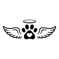 Black paw print with wings and halo dog paw cat paw
