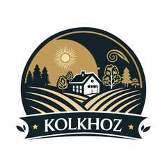 Kolkhoz gradient black and gold logo design silhouette vector on white background.01