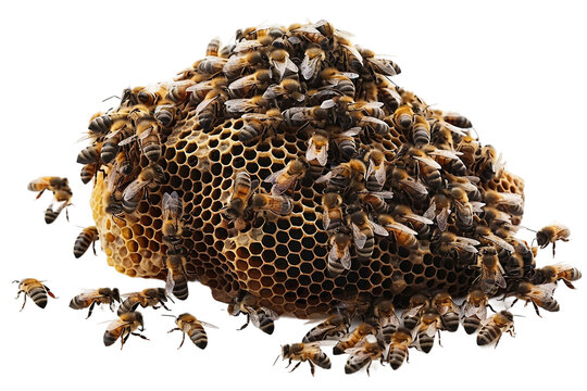 Bees on Honeycomb Making Honey Isolated on Transparent Background