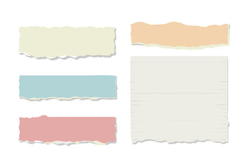 Fototapeta premium Collection of torn paper pieces in pastel colors on black background