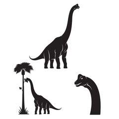 Set of 3 Brachiosaurus Dinosaur Silhouettes as Long Neck Icons