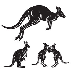 Set of 3 Kangaroo Silhouettes as Australian Wildlife Icons