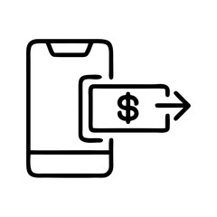 Fototapeta premium Mobile phone sending money with dollar sign illustrationg, transparent background, vector, icon 