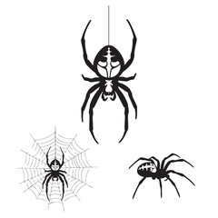 Set of 3 Spider Silhouettes as Arachnid and Web Vector Icons