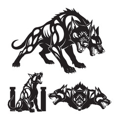 Set of 3 Cerberus Silhouettes as a Mythical Hellhound Vector Set