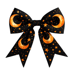 Isolated transparent Colorful bow adorned with stars and crescent moons, perfect for creative projects. PNG die-cut element for advertising