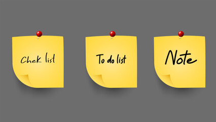 Sticky Notes and Labels Collection with pin and post it, on gray background, Notepaper meeting reminder, Flat Modern design , illustration Vector EPS 10