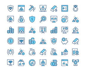 Gold icons. Vector line icon set. Modern outline design. Blue concept
