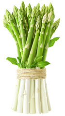 Isolated transparent Fresh green asparagus tied together, perfect for healthy cooking and vibrant dishes. PNG die-cut element for advertising