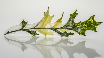 Obraz premium Ice-Covered Leaf with Transparent Texture and Green Veins