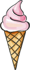 Watercolor vector illustration of a n ice cream cone.