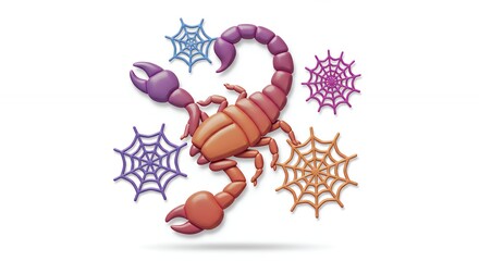 Stylized scorpion and spiderwebs graphic design