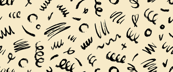 Creative minimalist hand draw Abstract art grunge seamless pattern with black stroke abstract background,