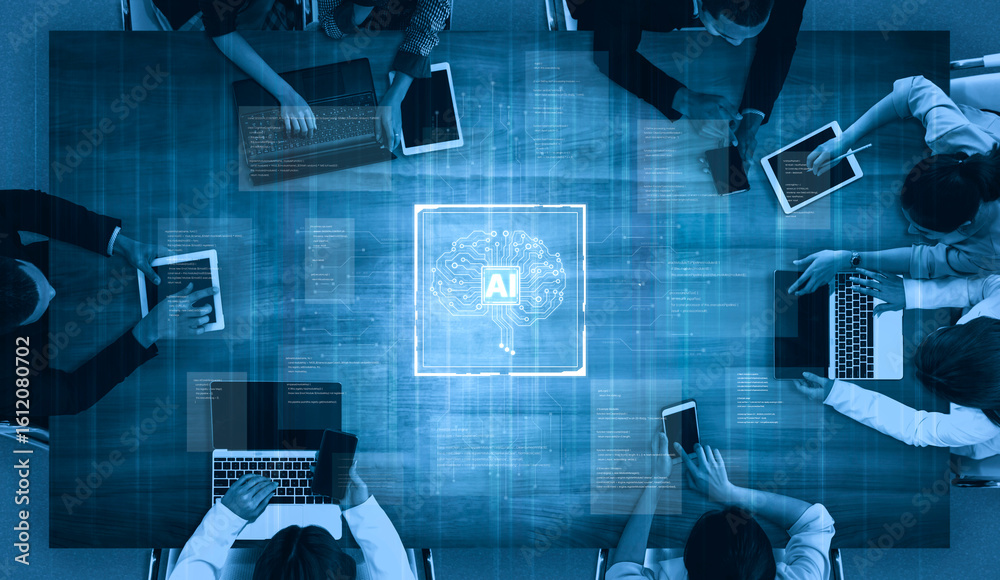 Poster ai assistant brain processor with llm technology, big data, machine learning, generative ai for busi