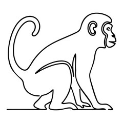 Obraz premium Black outline of a monkey using ultra-minimal line work, single stroke contour defining monkey silhouette, essential line drawing with maximum simplification, continuous line art showing monkey form t