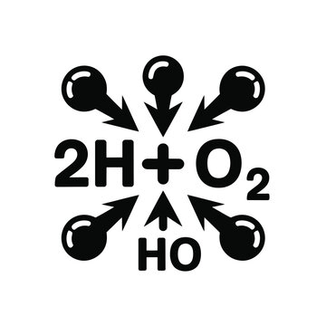 Chemical reaction of hydrogen and oxygen forming water silhouette isolated on white background