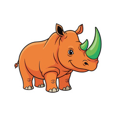 Fototapeta premium Cute Orange Rhino Vector Sticker with Green Horn Detailed Illustration Fun Animal Character for Kids