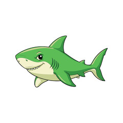 Obraz premium Green cartoon shark vector sticker illustration for ocean wildlife and aquatic animal lovers