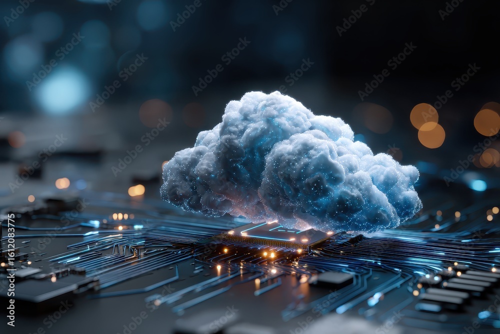 Poster exploring the future of cloud storage technology and online data solutions with digital innovation a