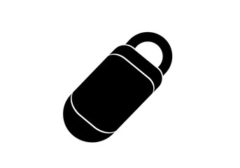 
A minimalist black silhouette of a padlock with a rounded body and circular shackle on white background
