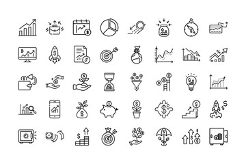 Finance Growth Icon Set for Investment Money Profit Chart Design